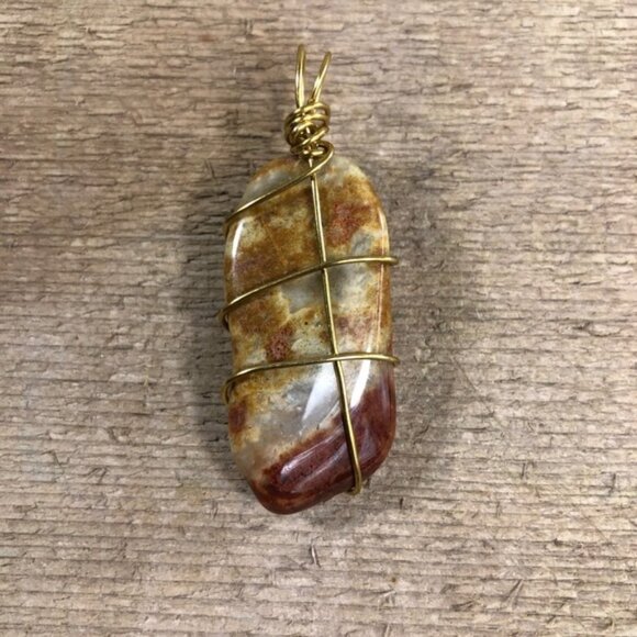 Natural Jasper Wire Wrapped Necklace Pendant - Picture 3 of 4